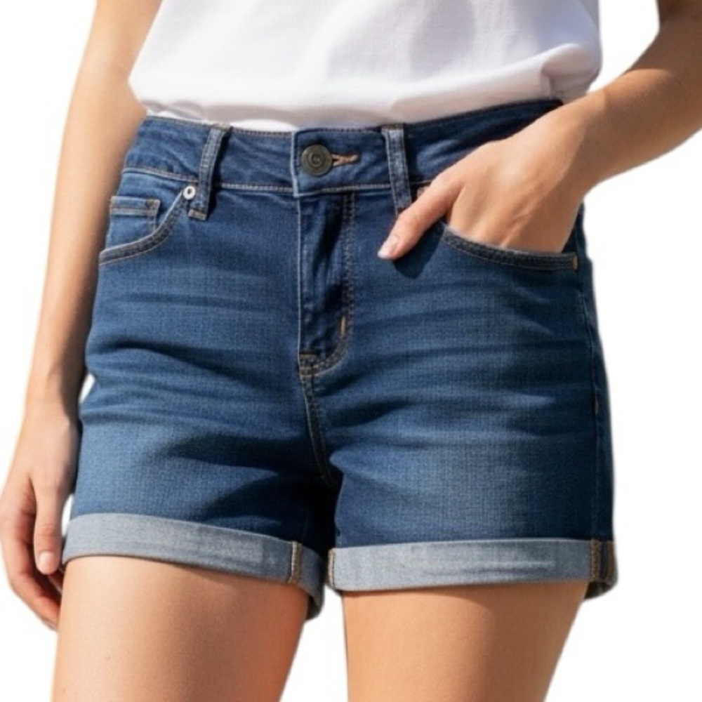 SO Dark Blue Rolled Hem Denim Shorts Size 3 Stretch